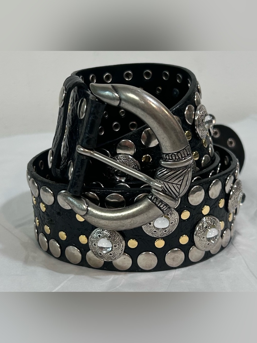 NANNI Studded  Heavy Western Buckle Black & Mixed Metal Conchos Size 100/40